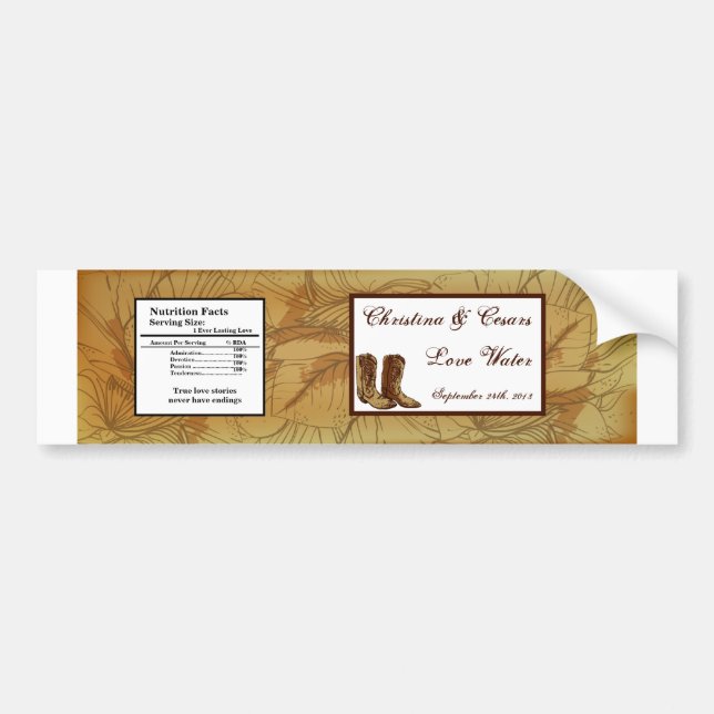 Water Bottle Label Western Cowgirl Hat/Boots Brown (Front)