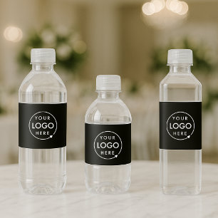 Water Bottle Labels Black Business Logo Wraps
