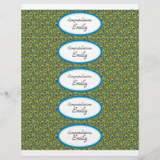 Water Bottle Labels | Turquoise and Peacock Print Flyer