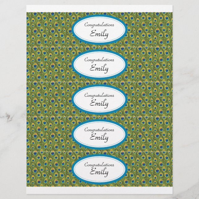 Water Bottle Labels | Turquoise and Peacock Print Flyer (Front)