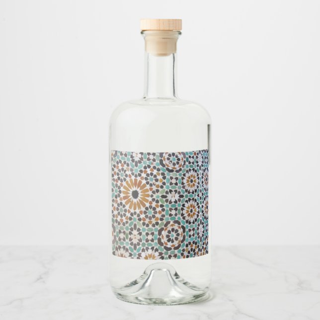 Water Bottle Marrakech mosaic Liquor Bottle Label (Front)