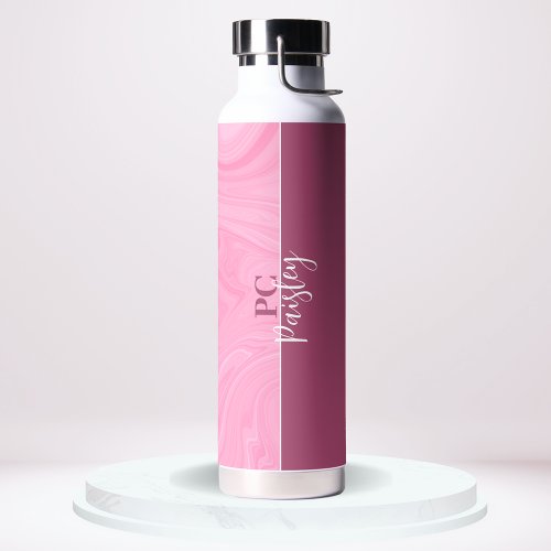 Water Bottle _ Monogram Pink Marble Two Tone