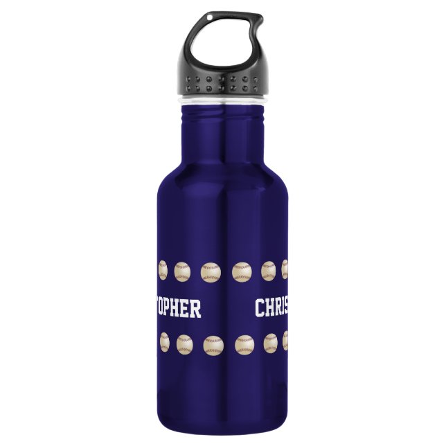 Water Bottle, Personalized, Baseball, Blue Bottle (Front)