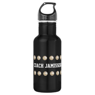 Water Bottle, Personalized, Baseball Coach, Black Water Bottle