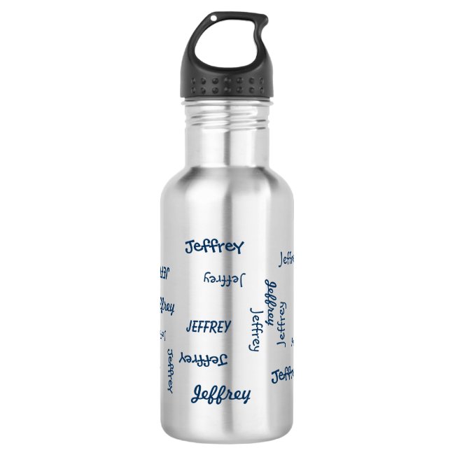 Water Bottle, Personalized, Name Blue on Silver