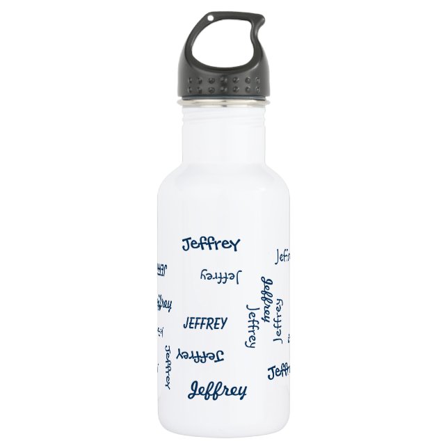 Water Bottle, Personalized, Name Blue on White Bottle (Front)