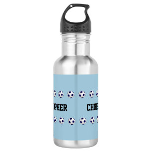 Water Bottle, Personalized, Soccer, Light Blue Stainless Steel Water Bottle