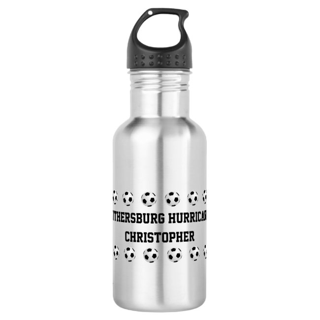 Water Bottle, Personalized, Soccer, Silver