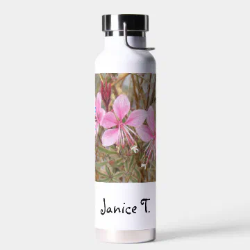 Water Bottle - Pink Flowers with Name