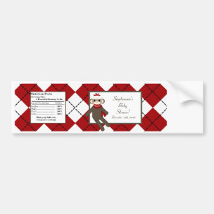 Water Bottle Red Sock Monkey Argyle Bumper Sticker