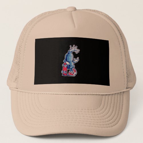 water_bottle_skateboarding_premium cartoon_style trucker hat