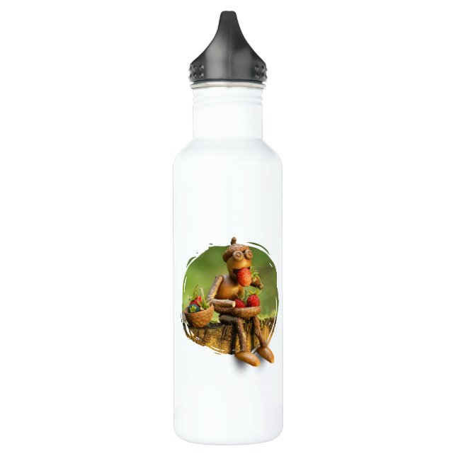 Water bottle with acorn elf in the woods (Left)