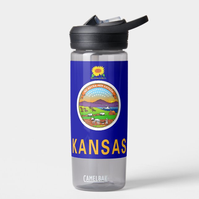Water bottle with flag of Kansas State, U.S. (Left)