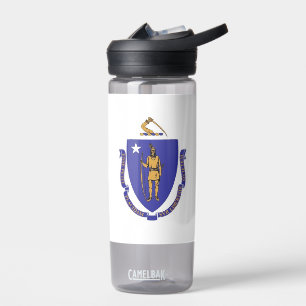 Water bottle with flag of Massachusetts, U.S.
