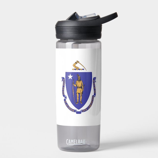 Water bottle with flag of Massachusetts, U.S. (Left)