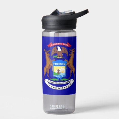 Water bottle with flag of Michigan US