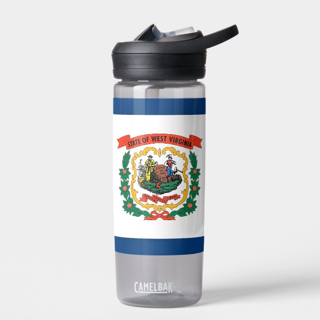 Water bottle with flag of West Virginia, U.S. (Left)
