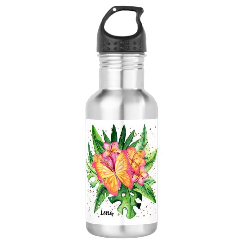 Water Bottle with Orange Flowers  Butterfly