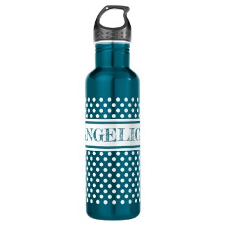 Water bottle with polka dots and name sign