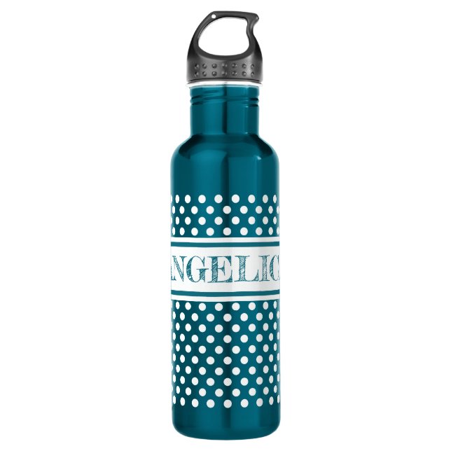 Water bottle with polka dots and name sign (Front)