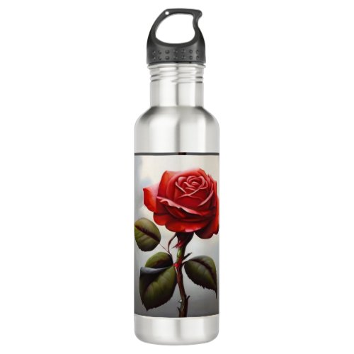 Water Bottle with Red Rose Design