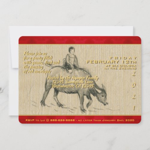 Water Buffalo Child Chinese Ox custom Year Invite