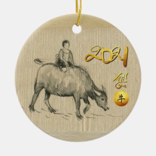 Water Buffalo Child Chinese Ox Year 2021 CRO CRO Ceramic Ornament