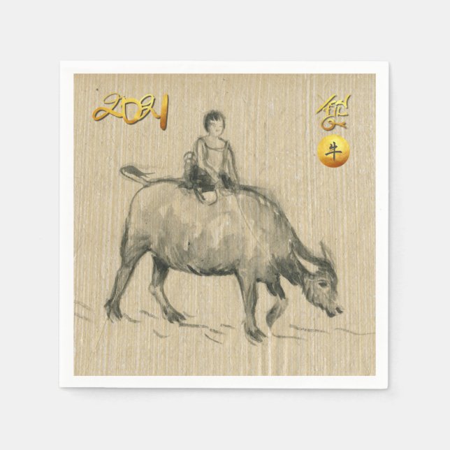 Water Buffalo Child Chinese Ox Year 2021 PN Napkins (Front)