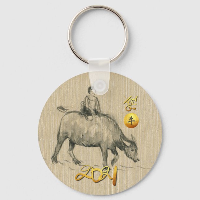 Water Buffalo Child Chinese Ox Year 2021 RK Keychain (Front)