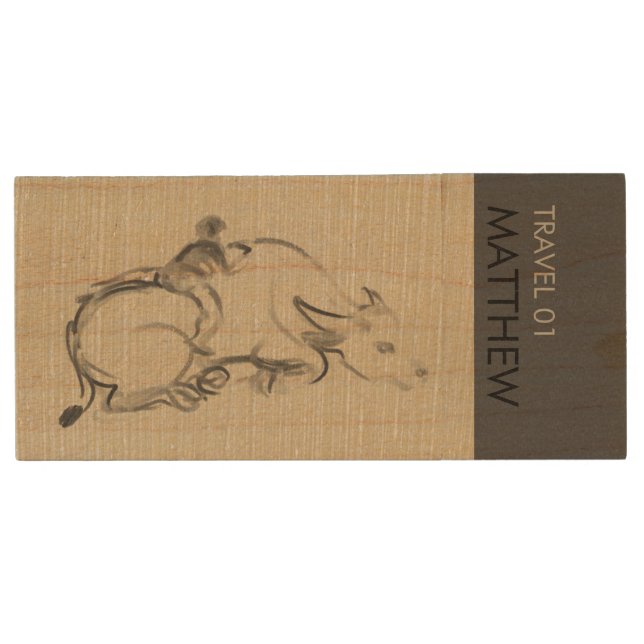 Water Buffalo Child Chinese Ox Year 2021 W USB Wood Flash Drive (Front)