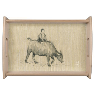 Water Buffalo Child Chinese Ox Year Zodiac ST Serving Tray
