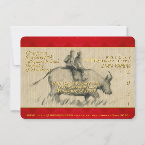 Water Buffalo Children Chinese Ox Year 2021 PhInv Invitation