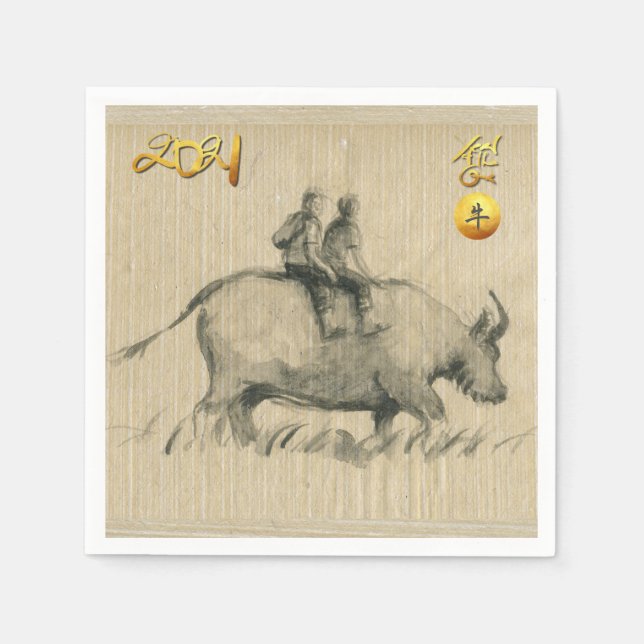 Water Buffalo Children Chinese Ox Year 2021 PN Napkins (Front)