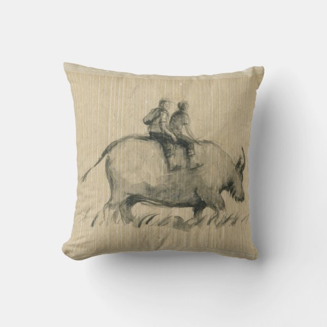Water Buffalo Children Chinese Ox Year 2021 SqP Throw Pillow (Front)