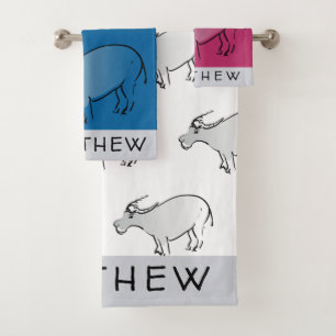 Water Buffalo Illustration 2 Chinese Ox Year name Bath Towel Set
