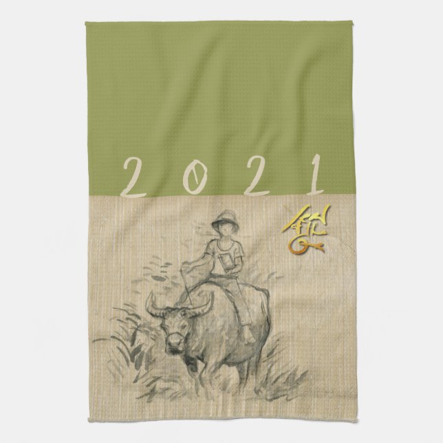 Water Buffalo Kid Chinese Ox Year 2021 choose c KT Kitchen Towel (Vertical)