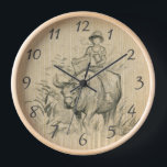 Water Buffalo Kid Chinese Ox Year Birthday WC1 Clock<br><div class="desc">Wash painting of a water buffalo with a child holding a book in his hands, original painting by RB on Vietnamese handmade textured paper (image printed). Design on wall clock with modern numerals. Available with other paintings. Perfect for Chinese and Vietnamese New Year of the Ox or birthday (people born...</div>