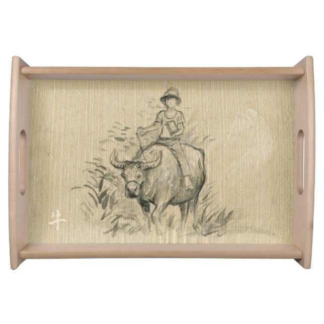 Water Buffalo Kid Chinese Ox Year Zodiac Birthday Serving Tray (Front)