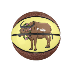 Water buffalo with flowers cartoon illustration mini basketball