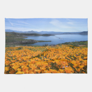 Water California Lake With Golden Poppies Kitchen Towel
