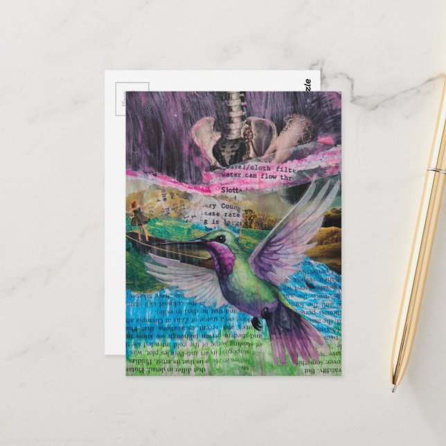 Water Can Flow Through Abstract Mixed Media Collag Postcard (Front/Back In Situ)