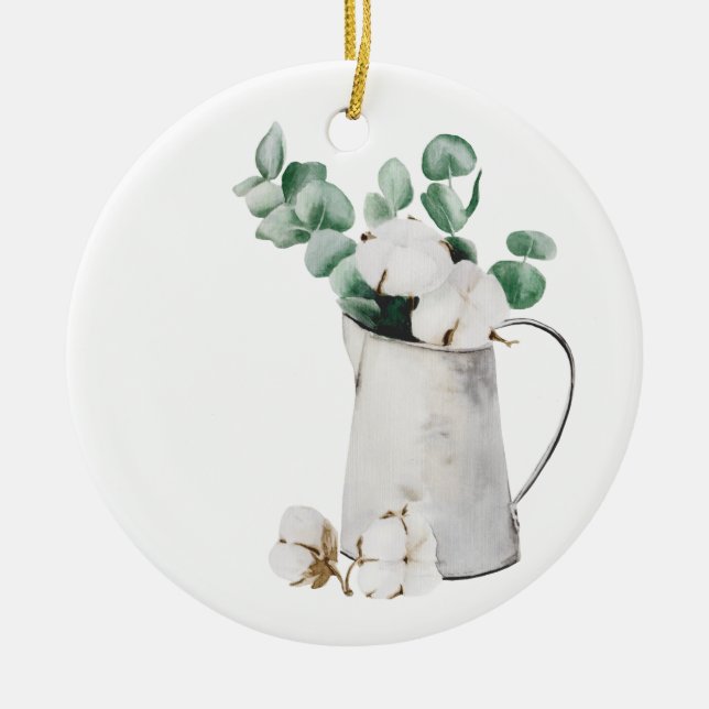Water Can With White Cotton Ceramic Ornament (Front)