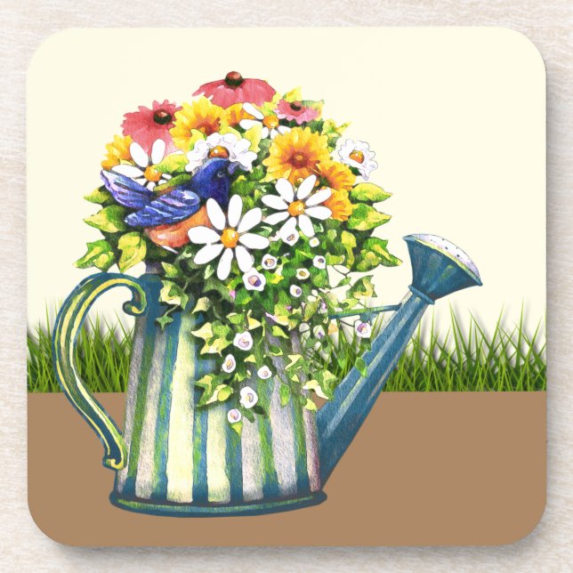 Water Can with Wildflowers Beverage Coaster (Front)
