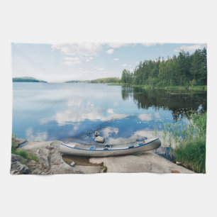 Water Canoe on Lake in Sweden Kitchen Towel