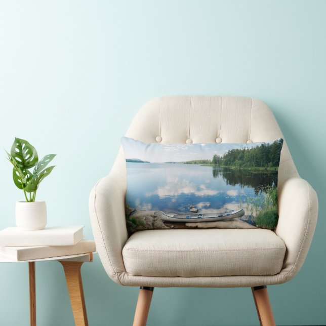 Water | Canoe on Lake in Sweden Lumbar Pillow (Chair)