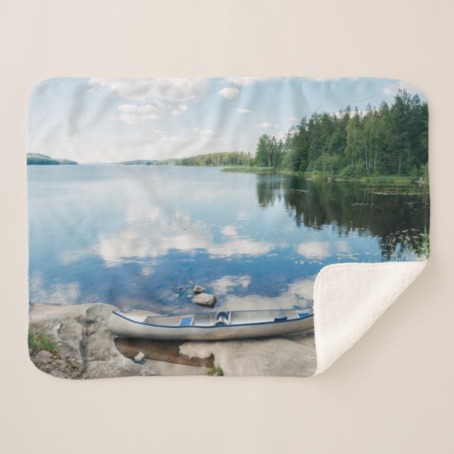 Water | Canoe on Lake in Sweden Sherpa Blanket (Front (Horizontal))