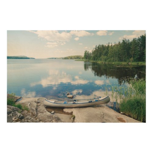 Water  Canoe on Lake in Sweden Wood Wall Art