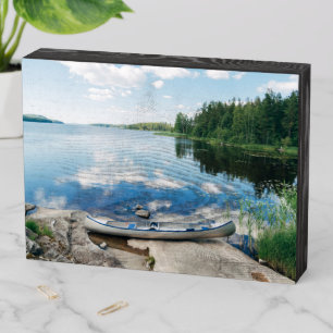 Water   Canoe on Lake in Sweden Wooden Box Sign