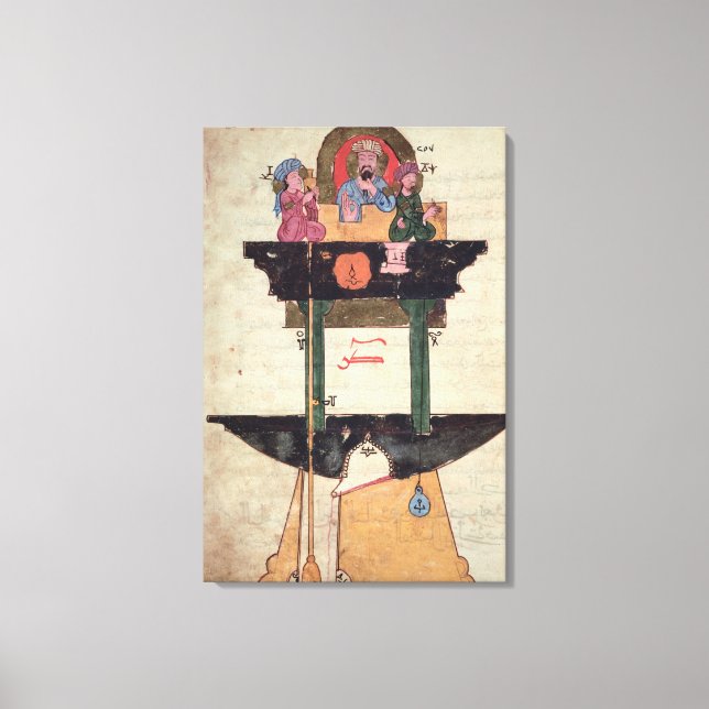 Water clock with automated figures canvas print (Front)