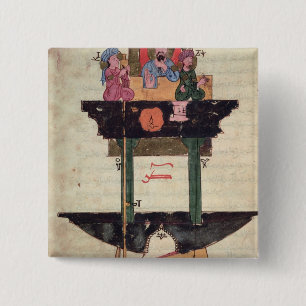 Water clock with automated figures pinback button